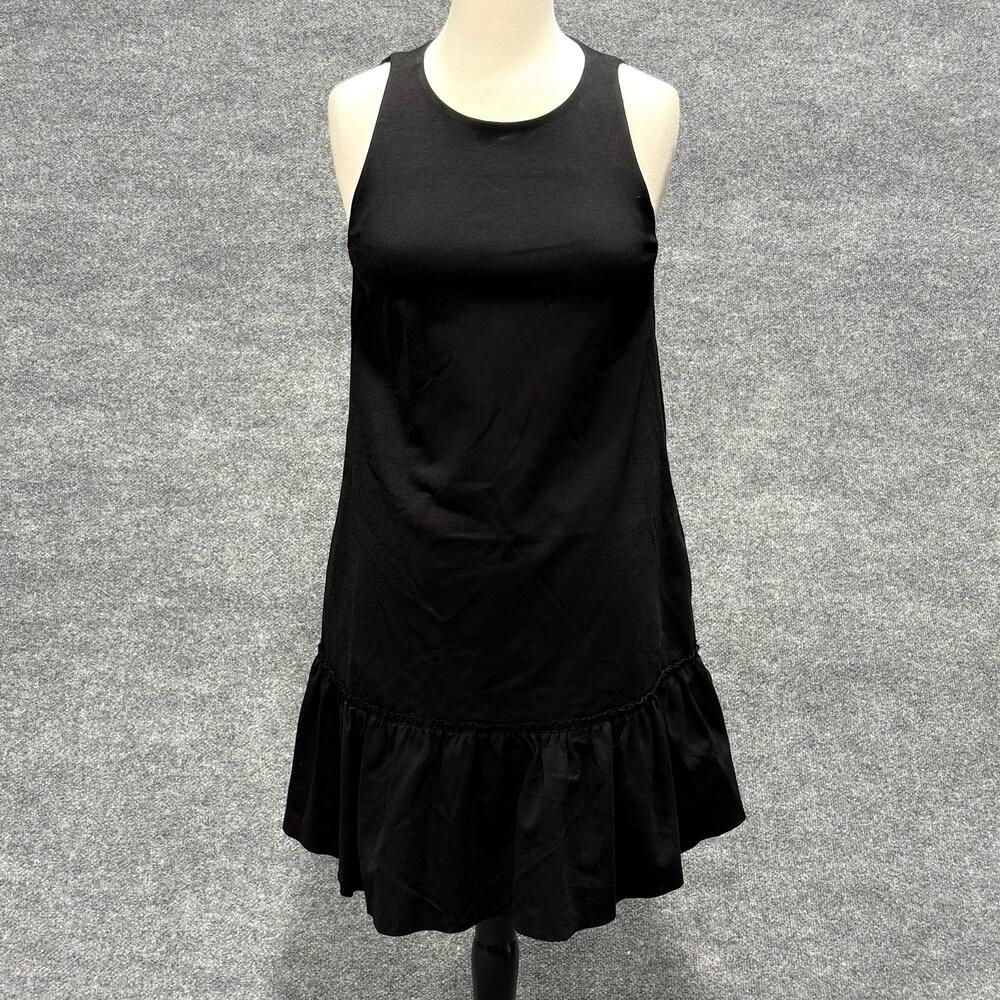 Banana Republic Dress Womens 2 Black High Neck Sleeveless Ruffle Hem Shift